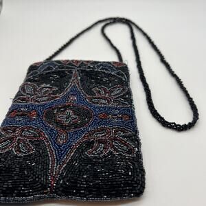 Vintage Christiana Beaded Zipper Evening Bag purse black blue red